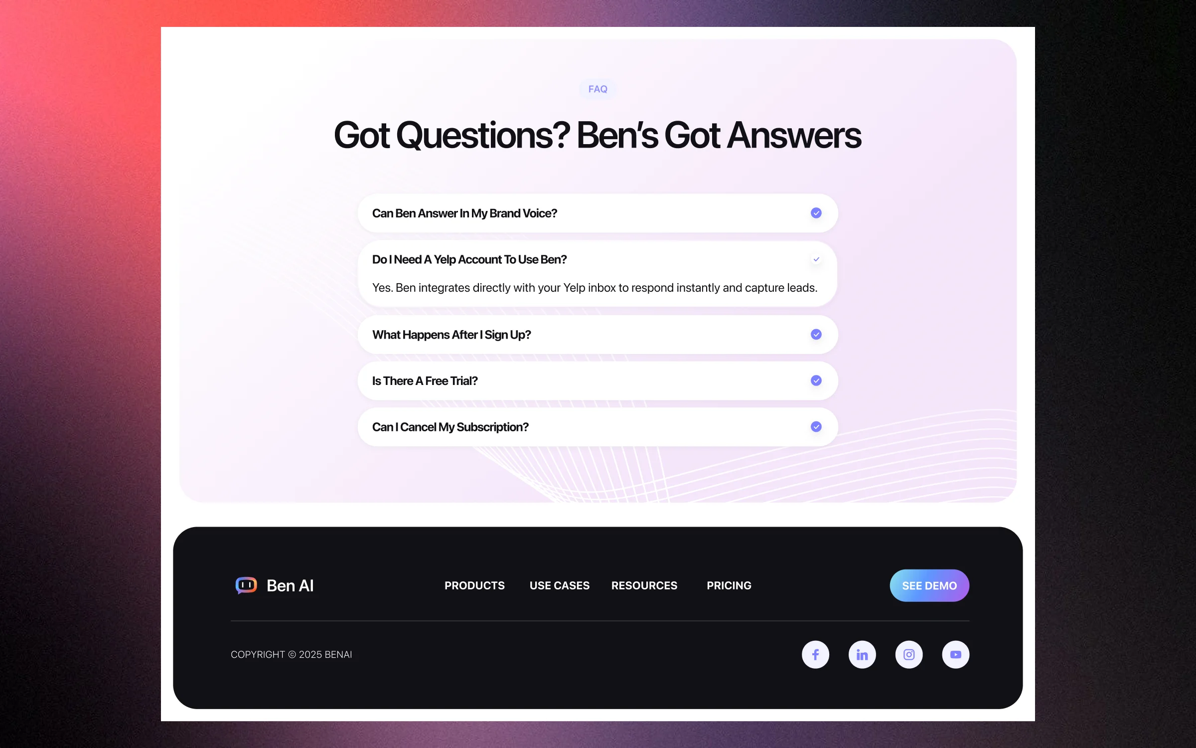 Got Questions? Ben’s Got Answers, with the footer
