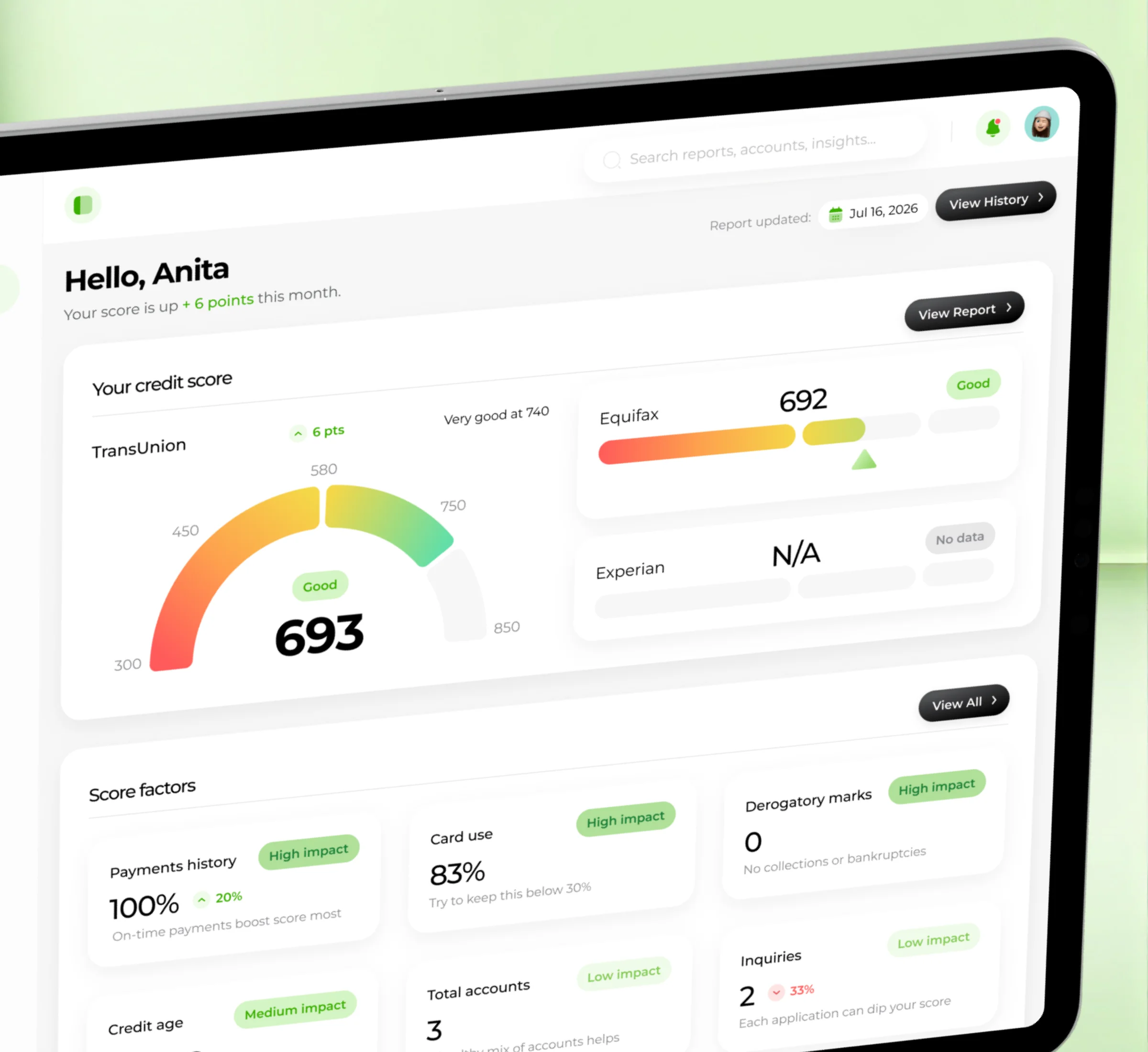 The dashboard on a tablet