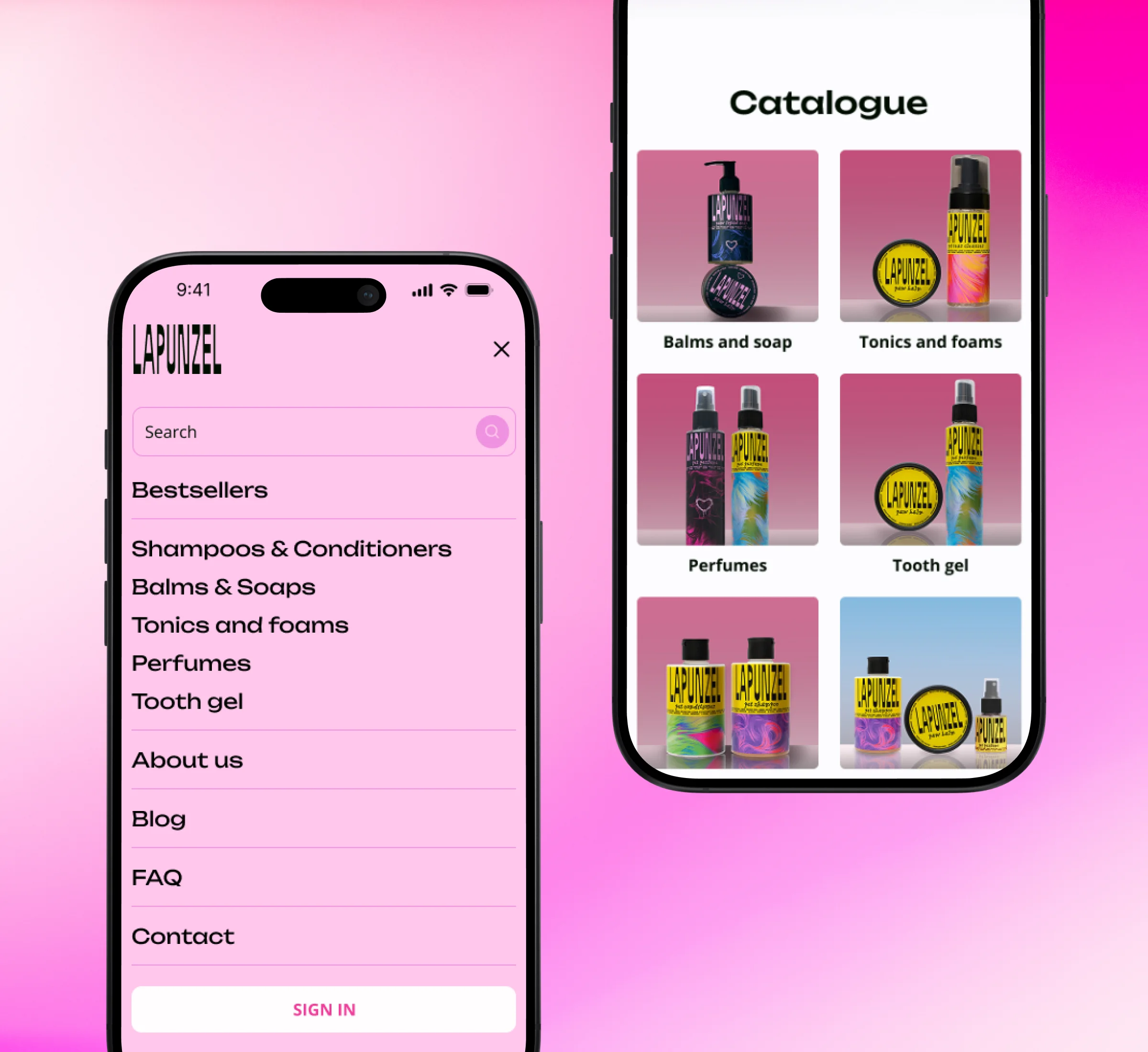 The new menu and the Catalogue grouped by use