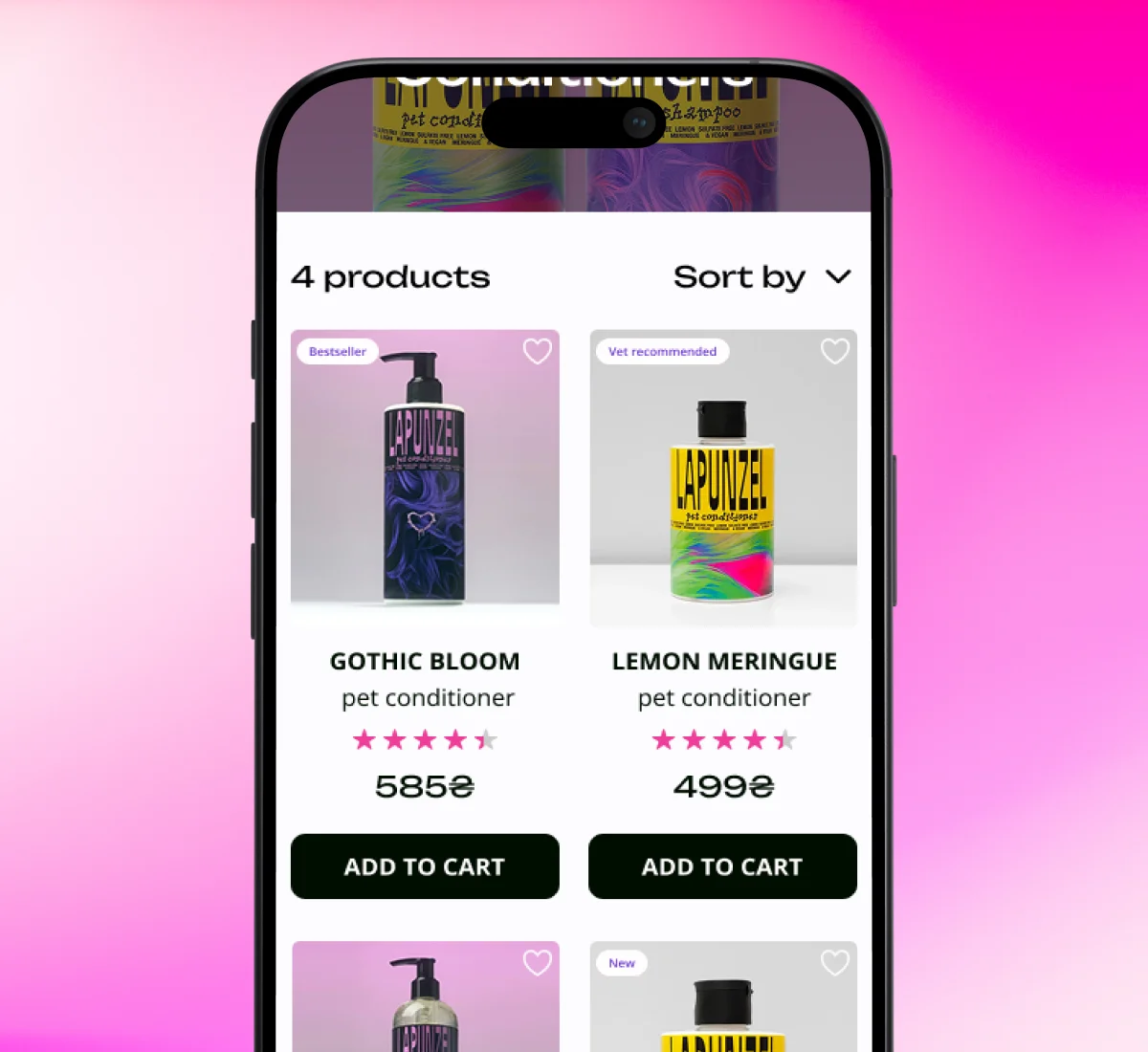 Product list with Bestseller and Vet recommended tags