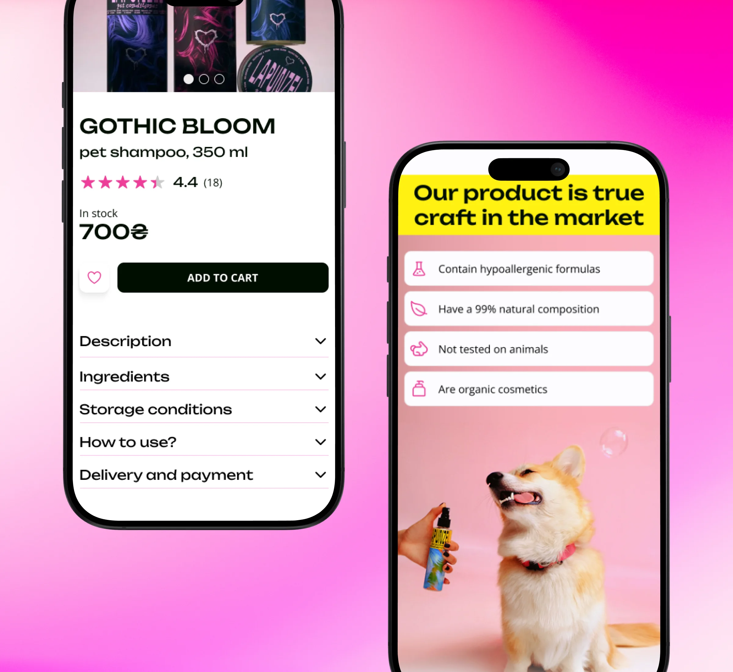 Product page and the “Our product is true craft” section